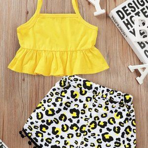 2-Piece Baby Girl Leopard Set Cami Top & Pom Pom